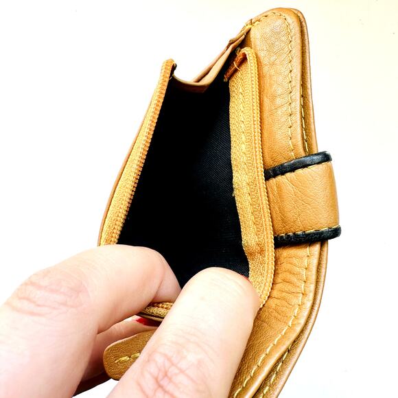 VINTAGE CLUB Brown Tan Leather Zipper Coin Purse Clutch Wallet Card Organizer - Picture 5 of 10